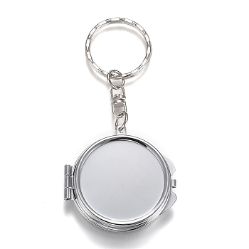 Iron Folding Mirror Keychain, Travel Portable Compact Pocket Mirror, Blank Base for UV Resin Craft, Flat Round, Platinum, 8.4cm