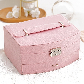 Velvet Jewelry Organizer Storage Drawer Boxes with Handle, for Necklaces Rings Bracelets, Rectangle, Pink, 20x16x10cm