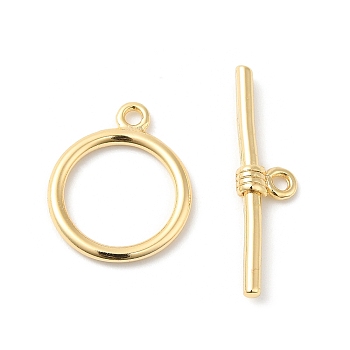 Brass Toggle Clasps, Round Ring, Real 18K Gold Plated, Ring: 17x14x1.5mm, Hole: 1.6mm, Bar: 6x22x3mm, Hole: 1.5mm