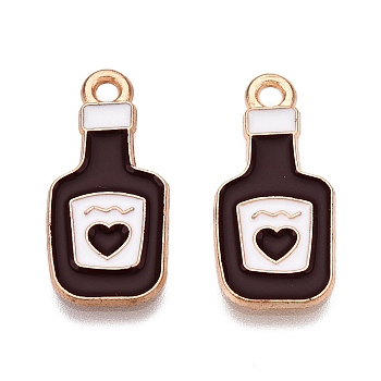 Alloy Enamel Pendants, Light Gold, Lead Free & Cadmium Free, Wine Bottle Charm, Coconut Brown, 22x10x1mm, Hole: 1.8mm