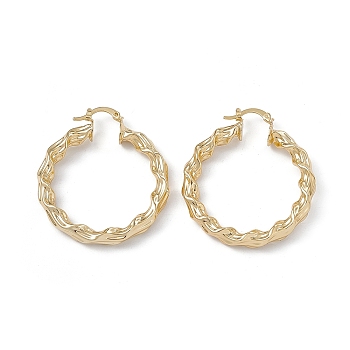 Rack Plating Brass Hoop Earrings for Women, Long-Lasting Plated, Lead Free & Cadmium Free, Twist Ring, Real 18K Gold Plated, 44x39x5mm, Pin: 1~2x0.7mm