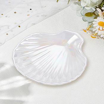 1Pc Shell Shaped Porcelain Jewelry Plate, Storage Tray for Rings, Necklaces, Earring, Floral White, 105~107x100~100.5x25~26mm