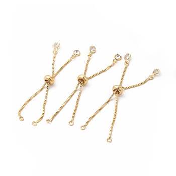 Adjustable Brass Glass Slider Bracelets, Box Chains for Link Bracelet Making, Real 18K Gold Plated, 5-5/8 inch(14.3cm), 1mm