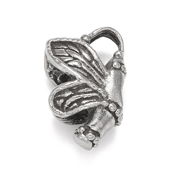 304 Stainless Steel European Beads, Large Hole Bead, Butterfly, Antique Silver, 17x11x7.5mm, Hole: 4mm