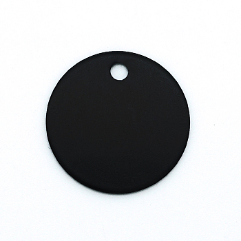 Colored Aluminum Pendants, Laser Cut, Double Sided Dog Pet Name Phone Number ID Tag Charm, Flat Round, Black, 25x1mm, Hole: 3mm