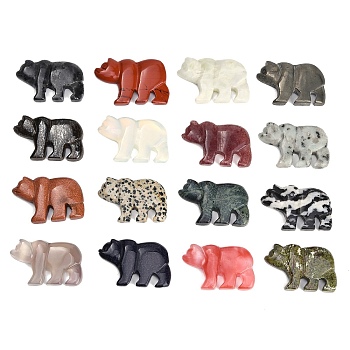 Natural & Synthetic Mixed Gemstone Carved Pendants, Zuni Bear Charms, 30~32.5x46~47x6~8mm, Hole: 1mm