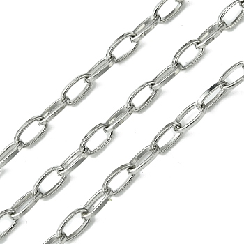 304 Stainless Steel Oval Link Chains, Paperclip Chains, Unwelded, with Spool, Stainless Steel Color, 7x4x1mm, about 32.81 Feet(10m)/Roll