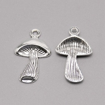 Tibetan Style Alloy Pendants, Mushroom, Antique Silver, 28x17.5x3mm, Hole: 2mm