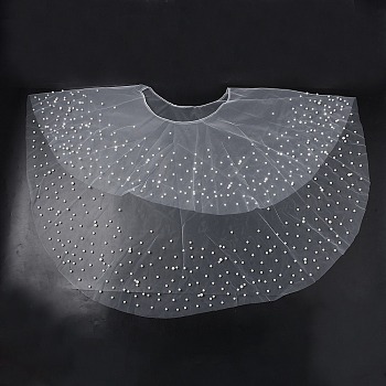 Polyester Bride's Wedding Dress Shawl, with Plastic Imitation Pearl, White, 610x1000x7mm