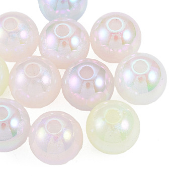 Rainbow Iridescent Plating Acrylic Beads, Glitter Beads, Round, Mixed Color, 15.5x15mm, Hole: 3.5mm