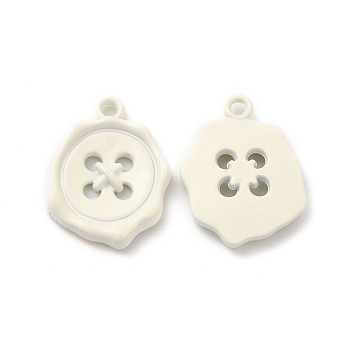 Spray Painted Alloy Pendants, Button Charm, Floral White, 21x16x3mm, Hole: 1.8mm