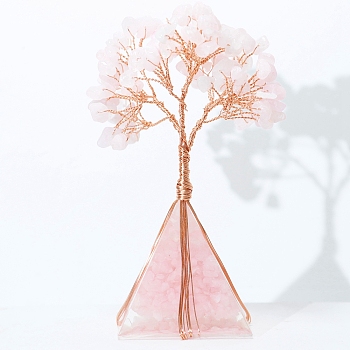Natural Rose Quartz Tree of Life Feng Shui Ornaments, with Resin Organite Pyramid, Home Display Decorations, 50x50x110mm