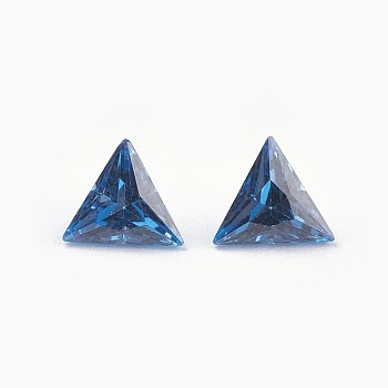 Cubic Zirconia Pointed Back Cabochons, Triangle, Faceted, Marine Blue, 5x6x3mm