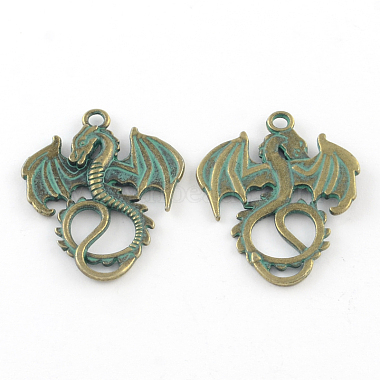 Antique Bronze Green Dragon Alloy Pendants