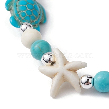 Turtle & Starfish Synthetic Turquoise Beaded Stretch Bracelet(BJEW-JB09968-02)-4