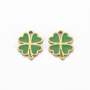 Real 14K Gold Plated Green Clover Stainless Steel+Enamel Charms