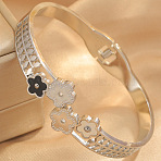 304 Stainless Steel & Acrylic Hinged Bangles for Women, Flower, Stainless Steel Color, Inner Diameter: 2.36 inch(6cm)(WG97382-02)