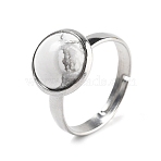 Half Round Natural Howlite Finger Rings, 304 Stainless Steel Adjustable Rings for Women, Round Cabochons: 10mm, US Size 6(16.5mm), 3mm(RJEW-M062-01P-43)