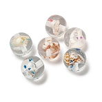 Ocean Theme Transparent Resin Beads, Round with Shell Shape & Glitter Powder, Mixed Color, 16~16.5x15.5~16mm, Hole: 2mm(RESI-F059-02)