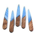 Opaque Resin & Walnut Wood Pendants, Teardrop, Cornflower Blue, 44x7.5x3mm, Hole: 1.5mm(RESI-S389-039A-C01)