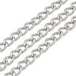304 Stainless Steel Textured Curb Chains, Unwelded, with Spool, Stainless Steel Color, 10x7x3mm(CHS-P028-10P)