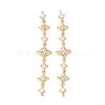 Brass Pave Clear Cubic Zirconia 3 Star Links Connector Charms, Long-Lasting Plated, Rack Plating, Golden, 70x11.5x3.5mm, Hole: 1.2mm and 1.4mm(CU-H003-04G)