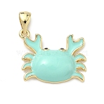 Brass Enamel Pendants, Crab Charms, Cadmium Free & Lead Free, Long-Lasting Plated, Rack Plating, Real 18K Gold Plated, Turquoise, 16x19x4.5mm, Hole: 4.5x3mm(KK-G555-20G-01)