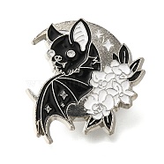 Black Bat Enamel Pins, Halloween Alloy Brooches for Backpack Clothes, Platinum, 29x26mm(JEWB-A027-01D)