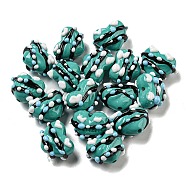 Hand Painted Acrylic with Enamel Beads, Heart, Medium Turquoise, 15~18.5x19
~21x10~15mm, Hole: 2.2mm(MACR-D031-06A)