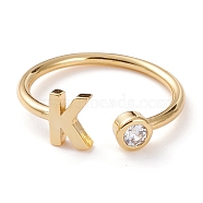 Brass Micro Pave Clear Cubic Zirconia Cuff Rings, Open Rings, Long-Lasting Plated, Real 18K Gold Plated, Letter.K, US Size 6, Inner Diameter: 17mm(RJEW-Z005-K-G)