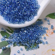MIYUKI Delica Beads Small, Cylinder, Japanese Seed Beads, 15/0, (DBS0177) Transparent Capri Blue AB, 1.1x1.3mm, Hole: 0.7mm, about 175000pcs/bag, 50g/bag(SEED-X0054-DBS0177)