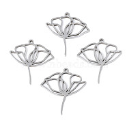 201 Stainless Steel Pendants, Lotus, Stainless Steel Color, 27.5x25x1.5mm, Hole: 1.4mm(X-STAS-N098-048P)