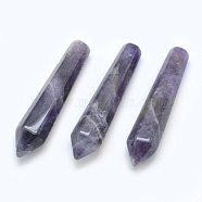 Natural Amethyst Pointed Beads, Healing Stones, Reiki Energy Balancing Meditation Therapy Wand, Bullet, Undrilled/No Hole Beads, 50.5x10x10mm(G-E490-E21)
