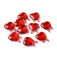 Transparent Resin Pendants, with Golden Iron Loop, Melting Heart, Red, 30.5x21x7mm, Hole: 1.8mm(X-RESI-F028-01)