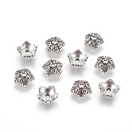 Tibetan Style Bead Caps, Cadmium Free & Lead Free, 5-Petal, Flower, Antique Silver, 10x4mm, Hole: 1mm(X-TIBEB-A24621-AS-LF)