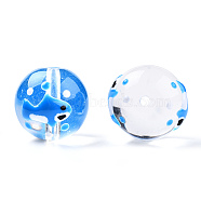 Transparent Handmade Lampwork Beads, Round with Shark Pattern, Dodger Blue, 17x16x15mm, Hole: 1.8~2mm(LAMP-T011-19B)