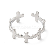 304 Stainless Steel Cross Open Cuff Ring for Women, Stainless Steel Color, Inner Diameter: 17mm(RJEW-K245-26P)