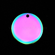 201 Stainless Steel Pendants, Stamping Blank Tag, Flat Round, Laser Cut, Rainbow Color, 18x1mm, Hole: 1.6mm(STAS-R111-LA628)