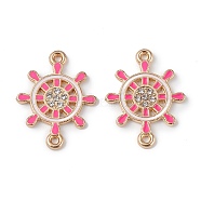 Alloy Enamel Connector Charms, Helm Links with Crystal Rhinestone, Light Gold, Cadmium Free & Nickel Free & Lead Free, Hot Pink, 22x16.8x1.7mm, Hole: 1.2mm(ENAM-I054-06F)