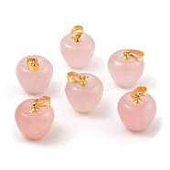 Natural Rose Quartz Teacher Apple Charms, with Golden Plated Brass Snap on Bails, 14.5x14mm, Hole: 6.5x4mm(G-Z022-02I-G)
