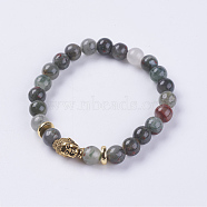 Natural Bloodstone Beads Stretch Bracelets, with Alloy Finding, Buddha's Head, 2-1/8 inch(55mm)(BJEW-E325-D20)