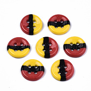 4-Hole Handmade Lampwork Sewing Buttons, Tri-colored, Flat Round, FireBrick, 11.5x2.5mm, Hole: 1.2mm(BUTT-T010-02E)