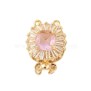 Rack Plating Brass Glass Box Clasps, 2-Strand, 4-Hole, Long-Lasting Plated, Lead Free & Cadmium Free, Circumference, with Jump Ring, Pearl Pink, Oval, Golden, 20x14x10mm, Hole: 1mm(KK-S384-20G)