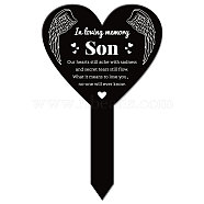 Acrylic Garden Stake, Ground Insert Decor, for Yard, Lawn, Garden Decoration, Heart with Memorial Words, Wing, 258x158mm(AJEW-WH0365-006)