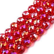 Electroplate Transparent Glass Beads Strands, AB Color, Faceted, Round, Red, 9.5x9mm, Hole: 1.2mm, about 69pcs/strand, 24.41 inch(62cm)(X-EGLA-N002-46-H01)