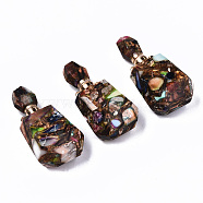 Assembled Synthetic Bronzite and Imperial Jasper Openable Perfume Bottle Pendants, with Light Gold Brass Findings, Dyed, Colorful, Capacity: 1ml(0.03 fl. oz), 42~43x22x15mm, Hole: 1.8mm(G-S366-059F)