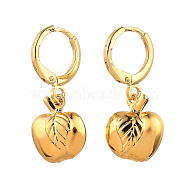 Brass Huggie Hoop Earring, with Apple 304 Stainless Steel Charms, Golden, 26mm, Pin: 0.7mm(X-EJEW-JE04212-02)