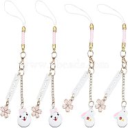 Olycraft 4Pcs 2 Style Alloy Mobile Accessories Decoration, Polyester Rope, with Brass & Iron Finding, Resin Pendant, Flower and Rabbit, Colorful, 14.5~15cm, 2pcs/style(MOBA-OC0001-01)