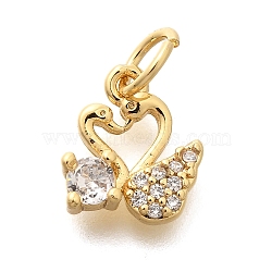 Rack Plating Brass Micro Pave Cubic Zirconia Charms, Long-Lasting Plated, Lead Free & Cadmium Free, Swan, with Jump Ring, Real 18K Gold Plated, 10x9x3mm(KK-H508-31G)