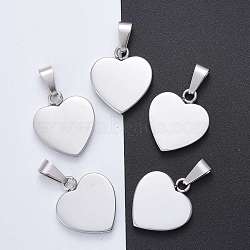 Fashionable 304 Stainless Steel Stamping Blank Tag Pendants, Heart, Stainless Steel Color, 23~25x22x4mm, Hole: 3x6mm(STAS-J002B-01)